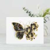 Goldener Schmetterling mit schwarzem Orchid Karte (Stehend Vorderseite)
