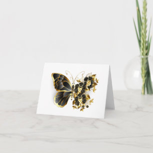 Goldener Schmetterling mit schwarzem Orchid Karte