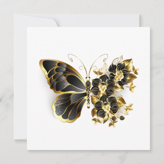 Goldener Schmetterling mit schwarzem Orchid Karte (Vorderseite)