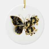 Goldener Schmetterling mit schwarzem Orchid Keramik Ornament (Vorne)