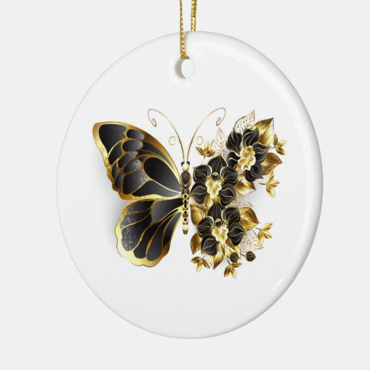Goldener Schmetterling mit schwarzem Orchid Keramik Ornament (Links)
