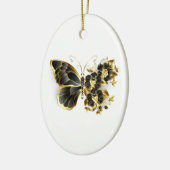 Goldener Schmetterling mit schwarzem Orchid Keramik Ornament (Links)