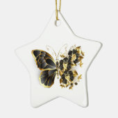 Goldener Schmetterling mit schwarzem Orchid Keramik Ornament (Links)