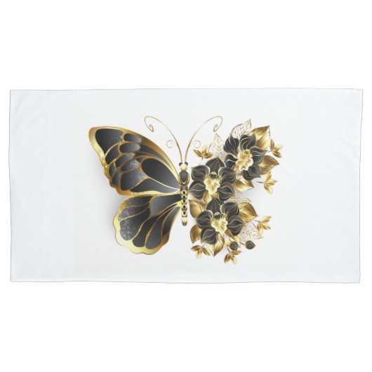 Goldener Schmetterling mit schwarzem Orchid Kissenbezug (Vorderseite-Links)