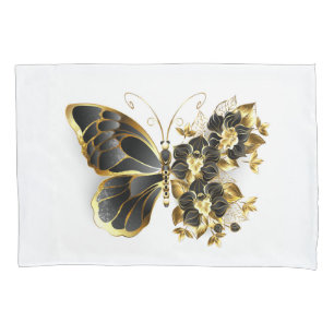 Goldener Schmetterling mit schwarzem Orchid Kissenbezug