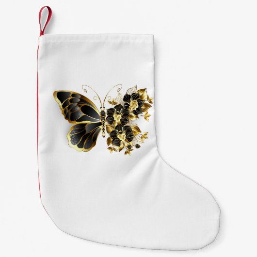 Goldener Schmetterling mit schwarzem Orchid Kleiner Weihnachtsstrumpf (Vorderseite)