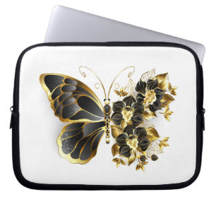 Goldener Schmetterling mit schwarzem Orchid Laptopschutzhülle