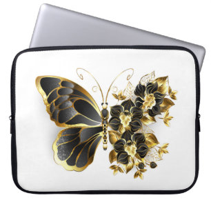 Goldener Schmetterling mit schwarzem Orchid Laptopschutzhülle