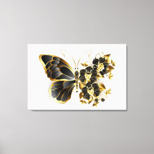 Goldener Schmetterling mit schwarzem Orchid Leinwanddruck