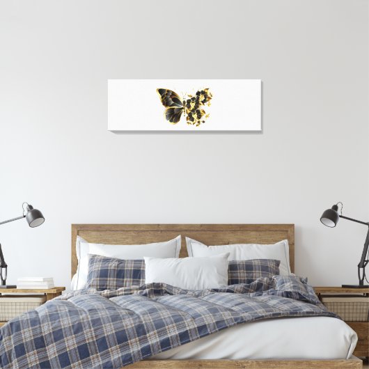 Goldener Schmetterling mit schwarzem Orchid Leinwanddruck (Insitu (Schlafzimmer))