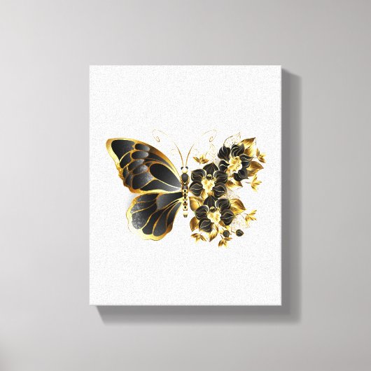 Goldener Schmetterling mit schwarzem Orchid Leinwanddruck (Vorderseite)