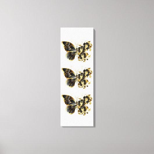Goldener Schmetterling mit schwarzem Orchid Leinwanddruck (Vorderseite)