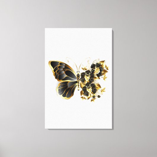 Goldener Schmetterling mit schwarzem Orchid Leinwanddruck (Vorderseite)