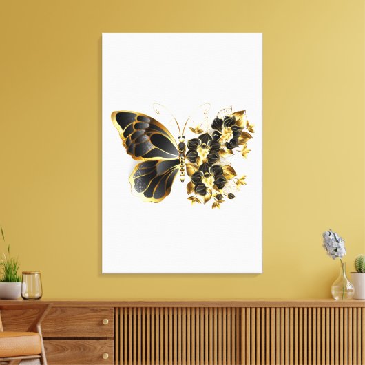Goldener Schmetterling mit schwarzem Orchid Leinwanddruck (Insitu (Wohnzimmer))