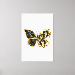 Goldener Schmetterling mit schwarzem Orchid Leinwanddruck