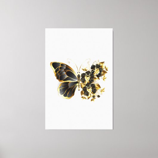 Goldener Schmetterling mit schwarzem Orchid Leinwanddruck (Vorderseite)