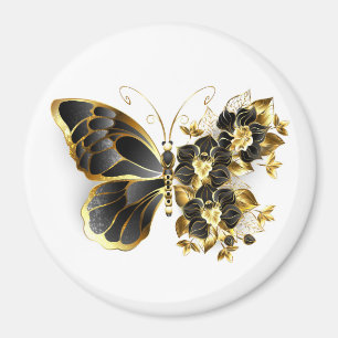 Goldener Schmetterling mit schwarzem Orchid Magnet