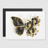 Goldener Schmetterling mit schwarzem Orchid Magneteinladung (Vorne/Hinten)