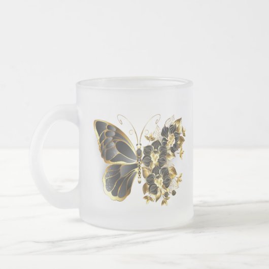Goldener Schmetterling mit schwarzem Orchid Mattglastasse (Links)
