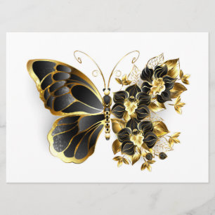 Goldener Schmetterling mit schwarzem Orchid Menükarte