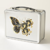 Goldener Schmetterling mit schwarzem Orchid Metall Brotdose (Rückseite)