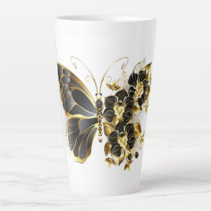 Goldener Schmetterling mit schwarzem Orchid Milchtasse
