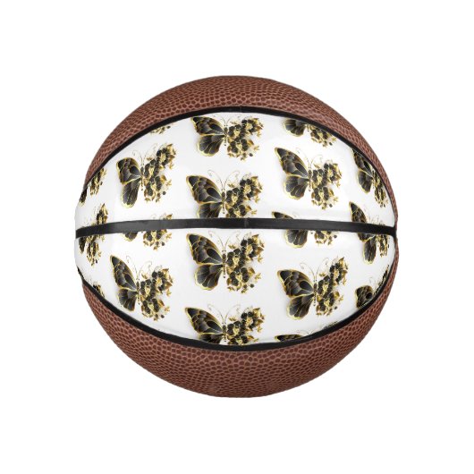 Goldener Schmetterling mit schwarzem Orchid Mini Basketball (Vorderseite)