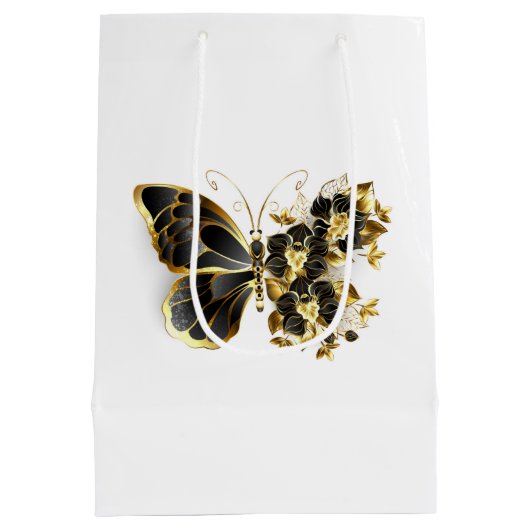Goldener Schmetterling mit schwarzem Orchid Mittlere Geschenktüte (Rückseite)
