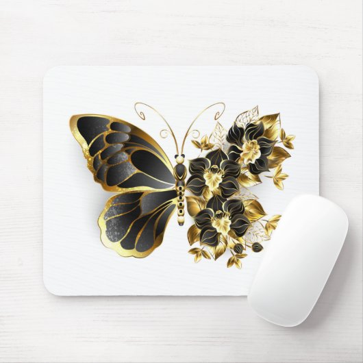 Goldener Schmetterling mit schwarzem Orchid Mousepad (Mit Mouse)