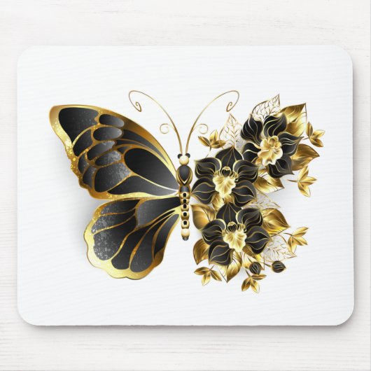 Goldener Schmetterling mit schwarzem Orchid Mousepad (Vorne)