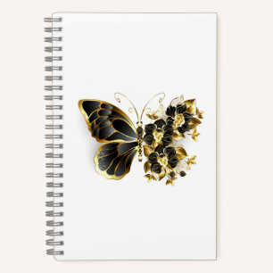 Goldener Schmetterling mit schwarzem Orchid Notizblock