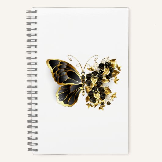 Goldener Schmetterling mit schwarzem Orchid Notizblock (Vorderseite)