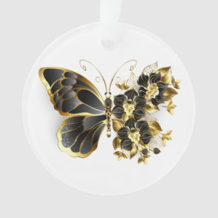 Goldener Schmetterling mit schwarzem Orchid Ornament