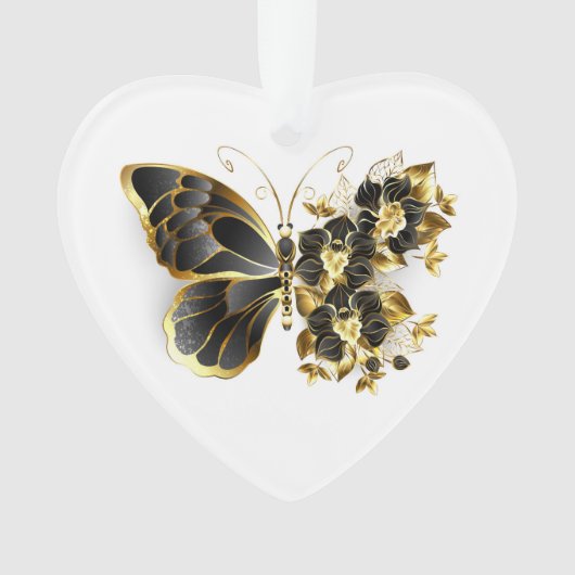 Goldener Schmetterling mit schwarzem Orchid Ornament (Vorderseite)