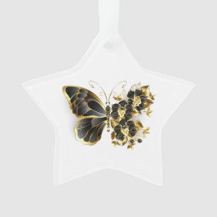Goldener Schmetterling mit schwarzem Orchid Ornament