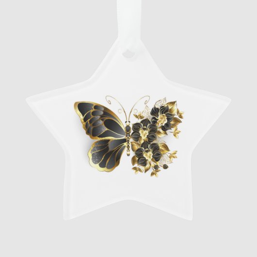 Goldener Schmetterling mit schwarzem Orchid Ornament (Vorderseite)