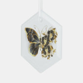 Goldener Schmetterling mit schwarzem Orchid Ornament Aus Glas (Vorderseite Links)
