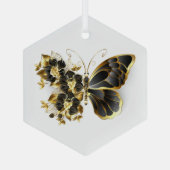 Goldener Schmetterling mit schwarzem Orchid Ornament Aus Glas (Rückseite)