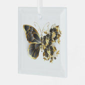 Goldener Schmetterling mit schwarzem Orchid Ornament Aus Glas (Vorderseite links)