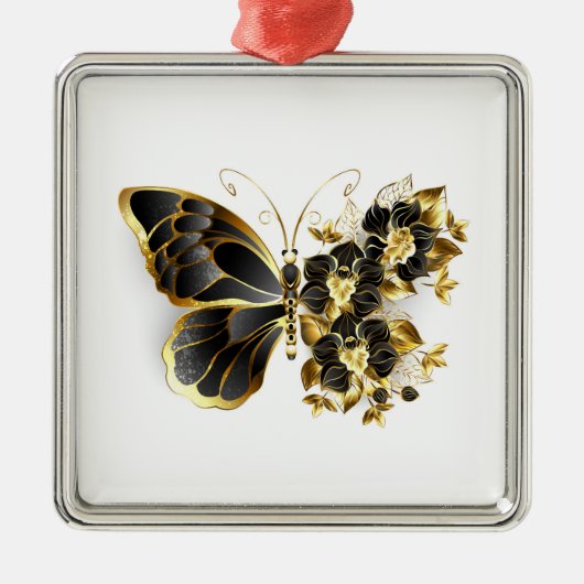 Goldener Schmetterling mit schwarzem Orchid Ornament Aus Metall (Vorne)