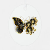 Goldener Schmetterling mit schwarzem Orchid Ornament Aus Metall (Rückseite)