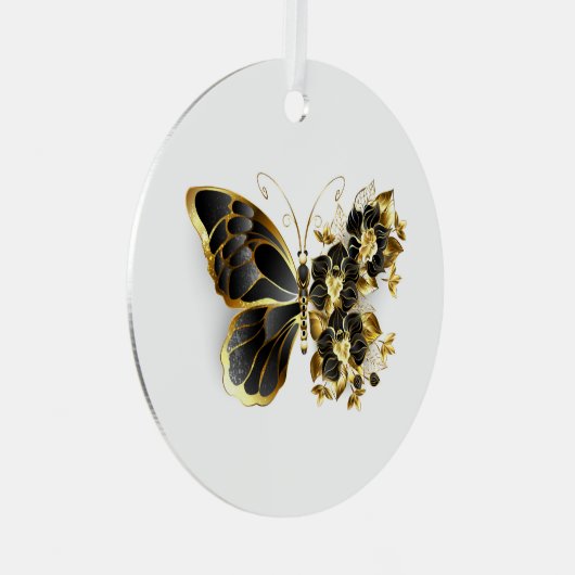 Goldener Schmetterling mit schwarzem Orchid Ornament Aus Metall (Vorderseite Rechts)