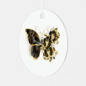 Goldener Schmetterling mit schwarzem Orchid Ornament Aus Metall (Vorderseite links)