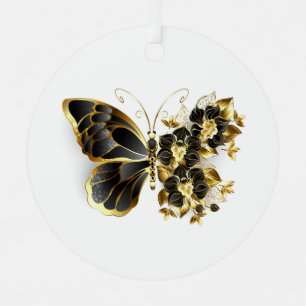 Goldener Schmetterling mit schwarzem Orchid Ornament Aus Metall