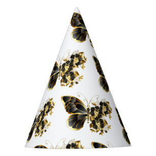Goldener Schmetterling mit schwarzem Orchid Partyhütchen