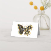 Goldener Schmetterling mit schwarzem Orchid Platzkarte (Rückseite)
