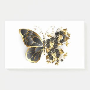 Goldener Schmetterling mit schwarzem Orchid Post-it Klebezettel