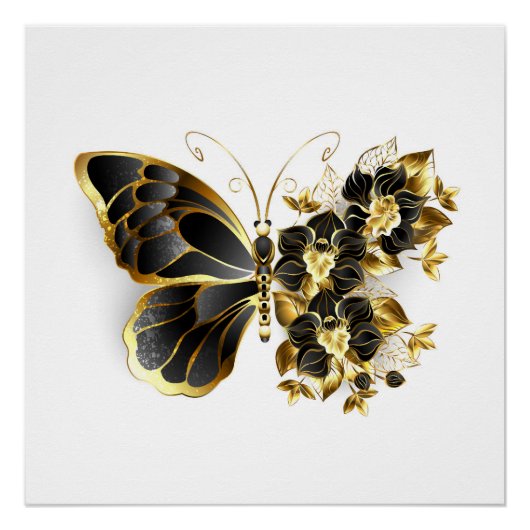 Goldener Schmetterling mit schwarzem Orchid Poster (Vorderseite)