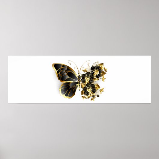 Goldener Schmetterling mit schwarzem Orchid Poster (Vorne)