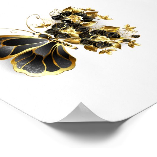 Goldener Schmetterling mit schwarzem Orchid Poster (Ecke)